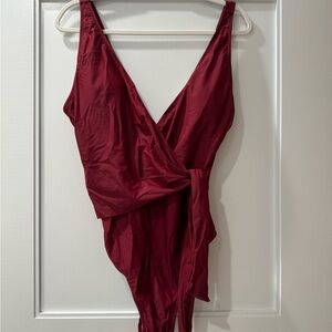 Cupshe Burgundy Wrap Swimsuit